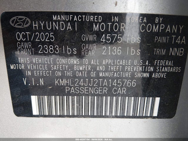 Aukcja sprzedaży 2026 Hyundai Sonata Hybrid Blue, vin: KMHL24JJ2TA145766, numer aukcji: 45297194