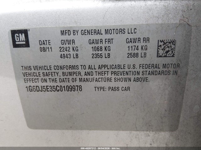 45297212 :رقم المزاد ، 1G6DJ5E35C0109978 vin ، 2012 Cadillac Cts Performance مزاد بيع