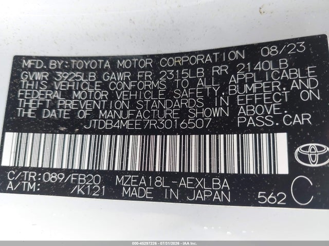 JTDB4MEE7R3016507 Toyota COROLLA LE