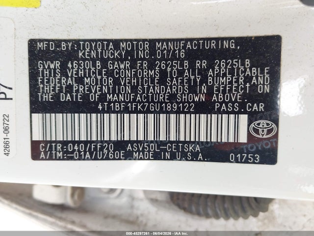 Aukcja sprzedaży 2016 Toyota Camry Se, vin: 4T1BF1FK7GU189122, numer aukcji: 45297261