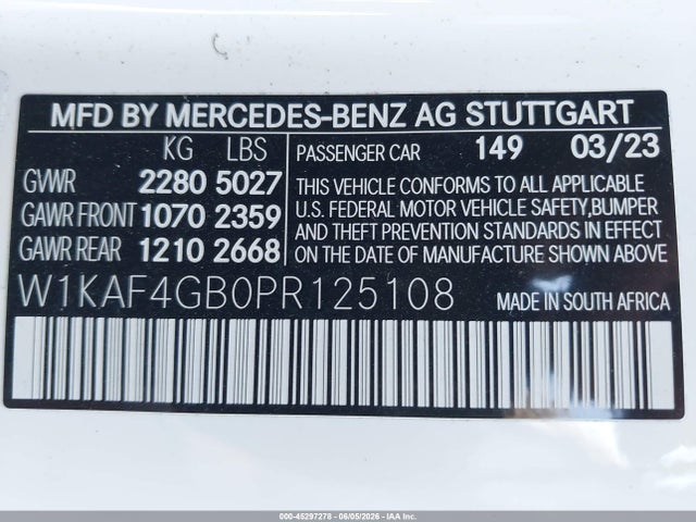 W1KAF4GB0PR125108 Mercedes-Benz C 300 Sedan