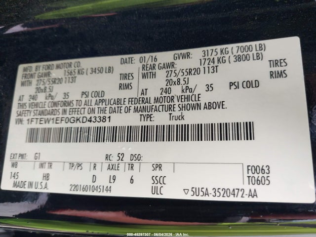 Ford F-150 Lariat 2016 1FTEW1EF0GKD43381 Image 9