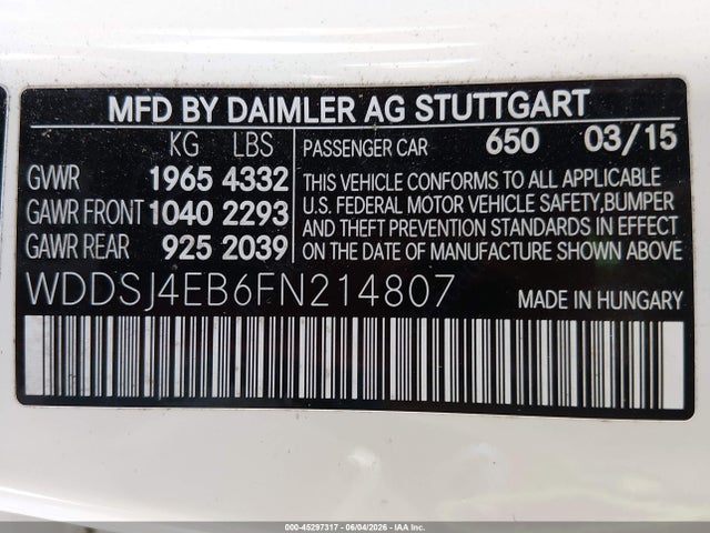 WDDSJ4EB6FN214807 Mercedes-Benz CLA 250