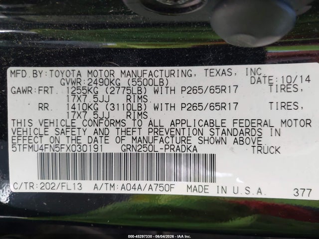 Toyota Tacoma Base V6 2015 5TFMU4FN5FX030191 Image 9