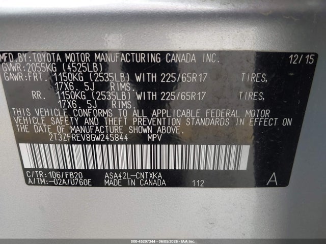 Toyota RAV4 LE 2016 2T3ZFREV8GW245844 Image 9