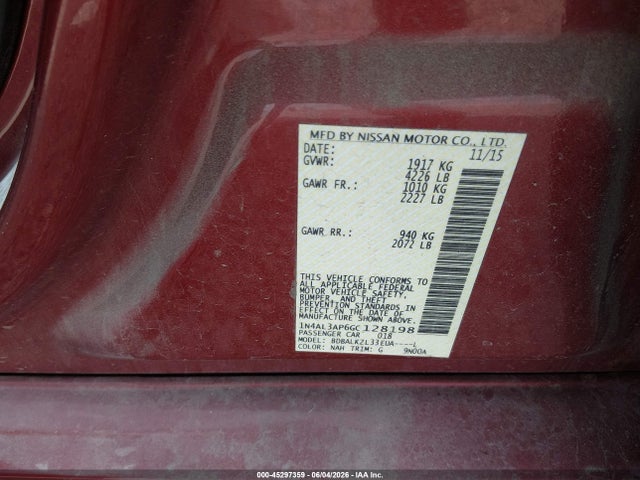 Aukcja sprzedaży 2016 Nissan Altima 2.5 Sv, vin: 1N4AL3AP6GC128198, numer aukcji: 45297359