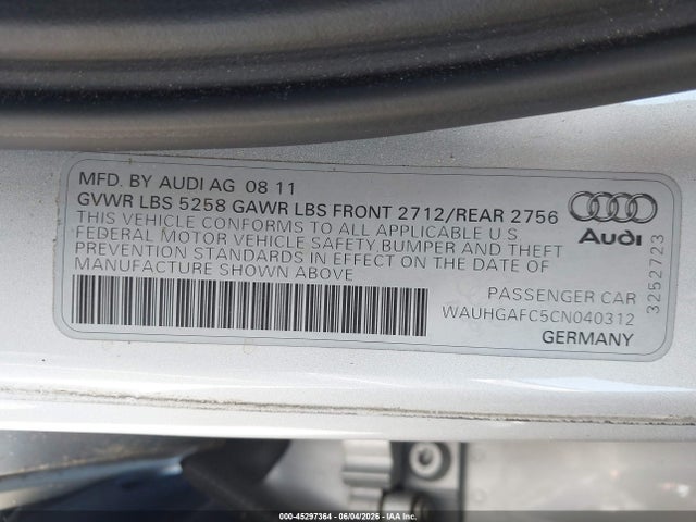45297364 :رقم المزاد ، WAUHGAFC5CN040312 vin ، 2012 Audi A6 3.0 Premium مزاد بيع