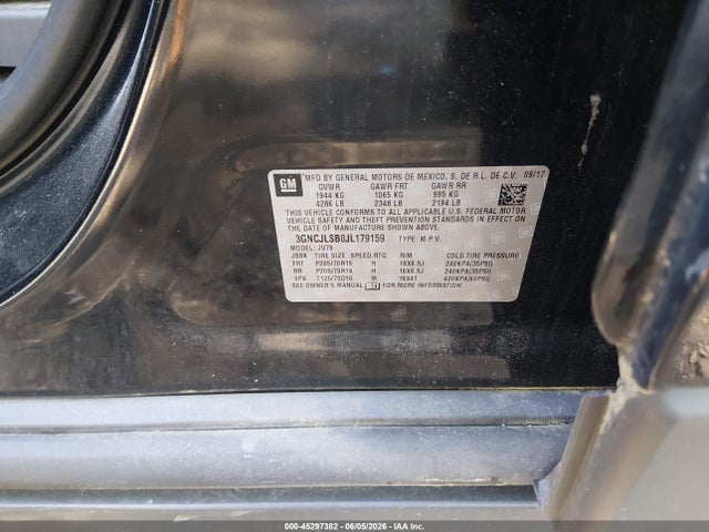 Продаж на аукціоні авто 2018 Chevrolet Trax Lt, vin: 3GNCJLSB0JL179159, номер лоту: 45297382