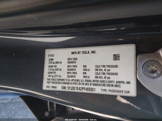 Tesla Model 3 Rear-wheel Drive 2023 5YJ3E1EA2PF469351 Image 9