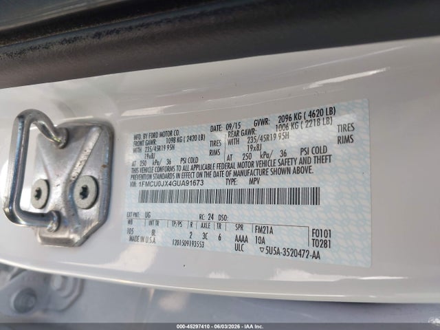 2016 Ford Escape Titanium მანქანა იყიდება აუქციონზე, vin: 1FMCU0JX4GUA91673, აუქციონის ნომერი: 45297410