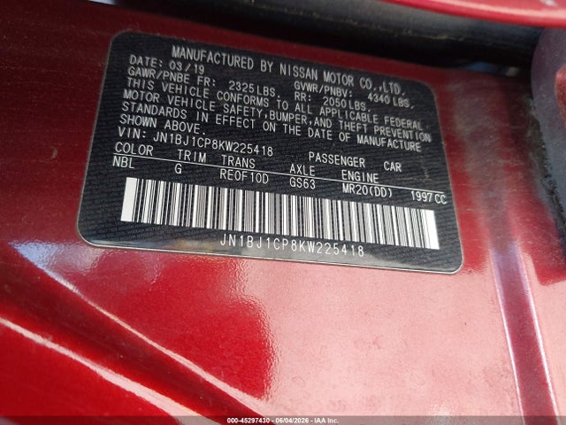 45297430 :رقم المزاد ، JN1BJ1CP8KW225418 vin ، 2019 Nissan Rogue Sport Sl مزاد بيع