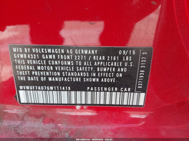 2016 Volkswagen Golf R 4-door მანქანა იყიდება აუქციონზე, vin: WVWUF7AU7GW111419, აუქციონის ნომერი: 45297433