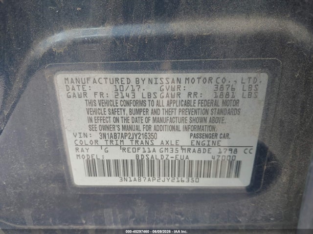 45297460 :رقم المزاد ، 3N1AB7AP2JY216350 vin ، 2018 Nissan Sentra Sv مزاد بيع