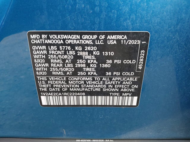 1V2AE2CA1RC220408 Volkswagen Atlas Cross Sport 2.0t Sel R-line