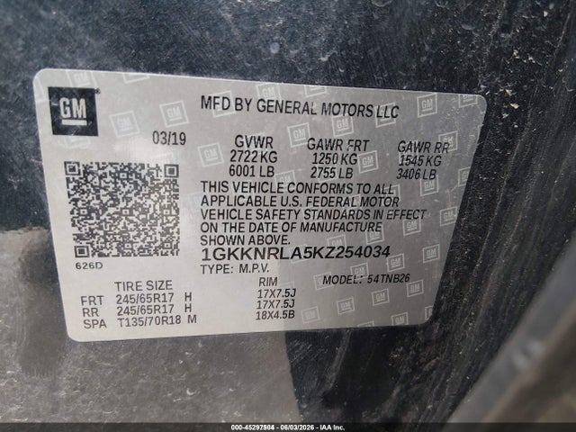 GMC Acadia Sle-1 2019 1GKKNRLA5KZ254034 Image 9
