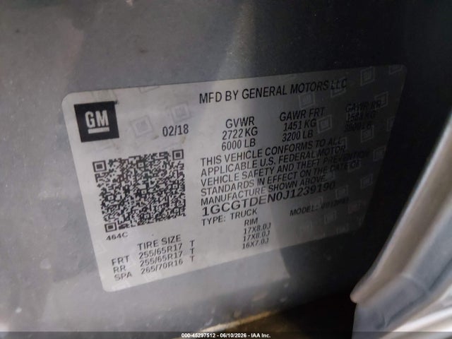 45297512 :رقم المزاد ، 1GCGTDEN0J1239190 vin ، 2018 Chevrolet Colorado Z71 مزاد بيع