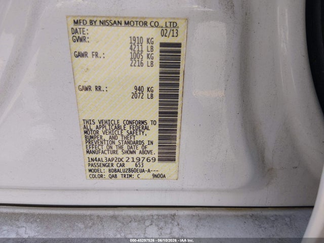 2013 Nissan Altima 2.5 Sv მანქანა იყიდება აუქციონზე, vin: 1N4AL3AP2DC219769, აუქციონის ნომერი: 45297526