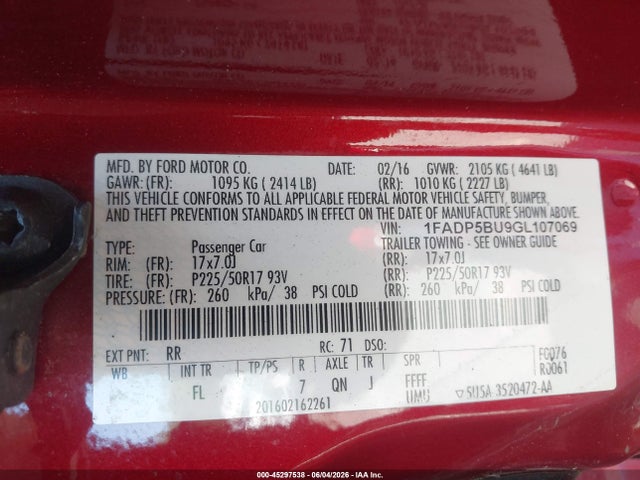 Aukcja sprzedaży 2016 Ford C-max Hybrid Sel, vin: 1FADP5BU9GL107069, numer aukcji: 45297538