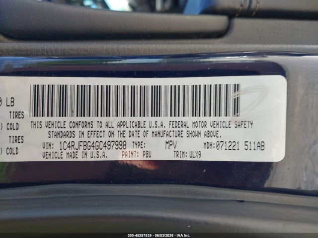 Продаж на аукціоні авто 2016 Jeep Grand Cherokee Limited, vin: 1C4RJFBG4GC497998, номер лоту: 45297539