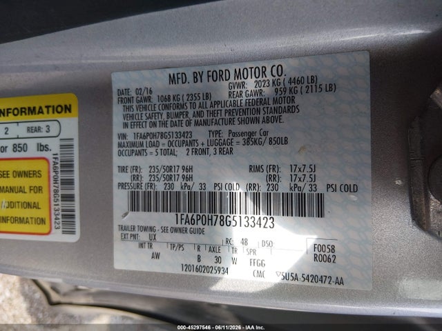 Ford FUSION SE 2016 1FA6P0H78G5133423 Image 9