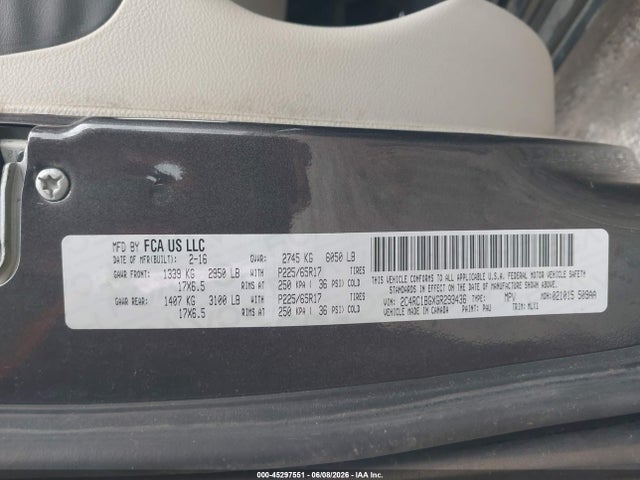 Продажа на аукционе авто 2016 Chrysler Town & Country Touring, vin: 2C4RC1BGXGR293436, номер лота: 45297551
