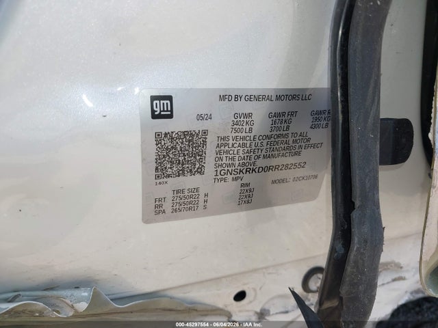 45297554 :رقم المزاد ، 1GNSKRKD0RR282552 vin ، 2024 Chevrolet Tahoe 4wd Rst مزاد بيع