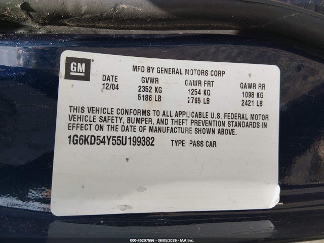 Aukcja sprzedaży 2005 Cadillac Deville Standard, vin: 1G6KD54Y55U199382, numer aukcji: 45297556