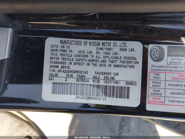 2016 Nissan 370z Nismo Tech მანქანა იყიდება აუქციონზე, vin: JN1AZ4EH8GM932145, აუქციონის ნომერი: 45297562