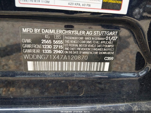 Aukcja sprzedaży 2007 Mercedes-benz S 550, vin: WDDNG71X47A120870, numer aukcji: 45297564