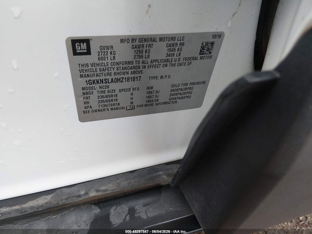 GMC Acadia Sle-2 2017 1GKKNSLA0HZ181817 Image 9