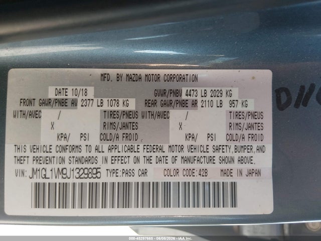 Продаж на аукціоні авто 2018 Mazda Mazda6 Touring, vin: JM1GL1VM9J1329895, номер лоту: 45297665