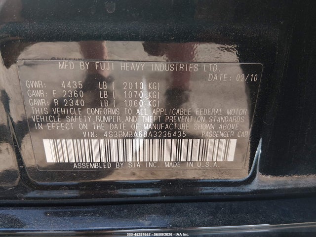 45297667 :رقم المزاد ، 4S3BMBA68A3235435 vin ، 2010 Subaru Legacy 2.5i مزاد بيع