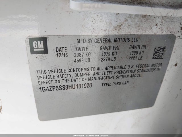 45297674 :رقم المزاد ، 1G4ZP5SS8HU181928 vin ، 2017 Buick Lacrosse Essence مزاد بيع