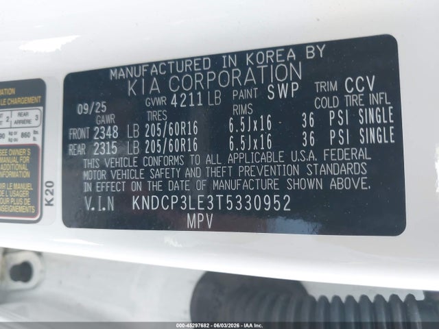 45297682 :رقم المزاد ، KNDCP3LE3T5330952 vin ، 2026 Kia Niro Lx مزاد بيع
