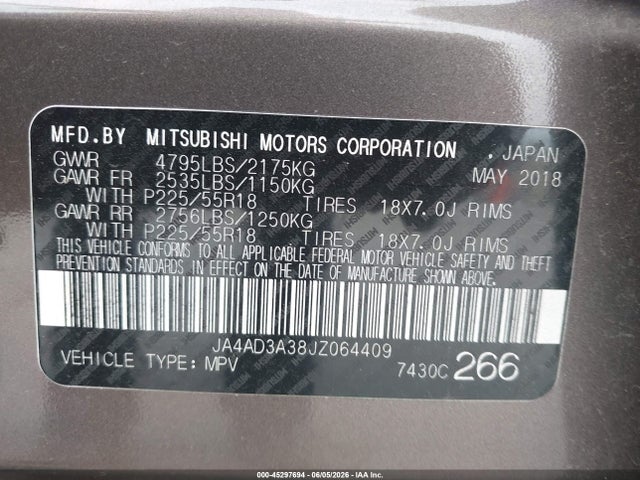 Продаж на аукціоні авто 2018 Mitsubishi Outlander Se, vin: JA4AD3A38JZ064409, номер лоту: 45297694