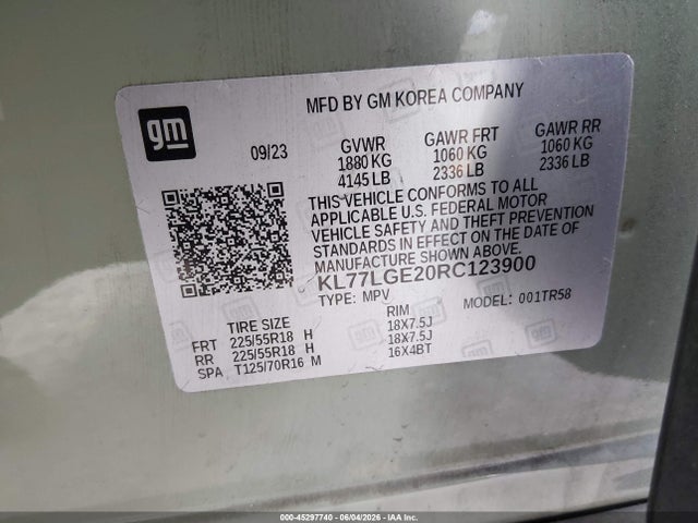 KL77LGE20RC123900 Chevrolet Trax Fwd 1rs