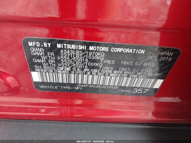 Продажа на аукционе авто 2019 Mitsubishi Outlander Sport 2.0 Le, vin: JA4AP3AU2KU010506, номер лота: 45297757