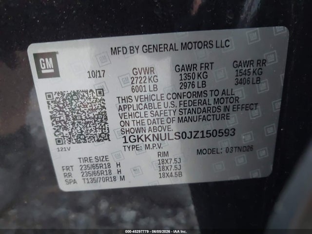 Aukcja sprzedaży 2018 Gmc Acadia Slt-1, vin: 1GKKNULS0JZ150593, numer aukcji: 45297779