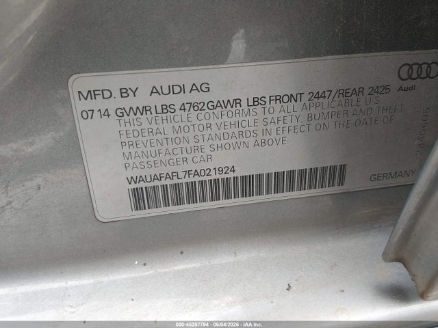 Aukcja sprzedaży 2015 Audi A4 2.0t Premium, vin: WAUAFAFL7FA021924, numer aukcji: 45297794