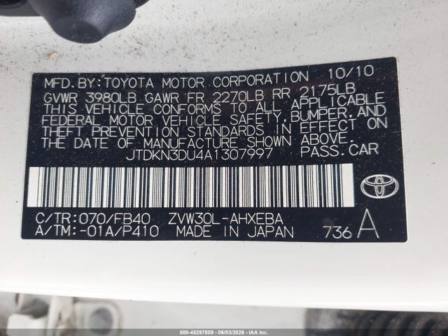 Aukcja sprzedaży 2010 Toyota Prius Iii, vin: JTDKN3DU4A1307997, numer aukcji: 45297809