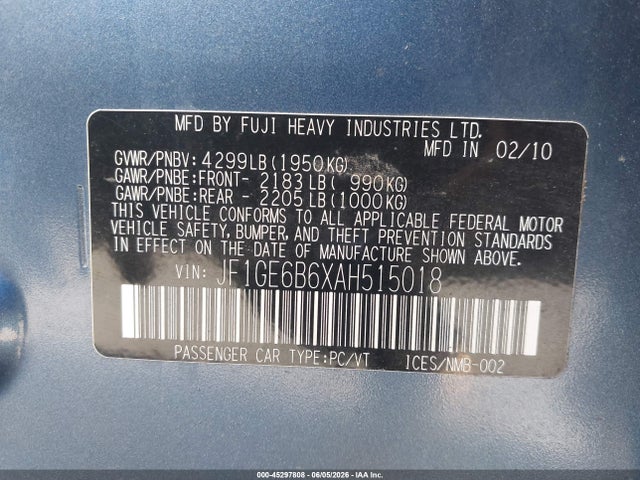 Aukcja sprzedaży 2010 Subaru Impreza 2.5i Premium, vin: JF1GE6B6XAH515018, numer aukcji: 45297808