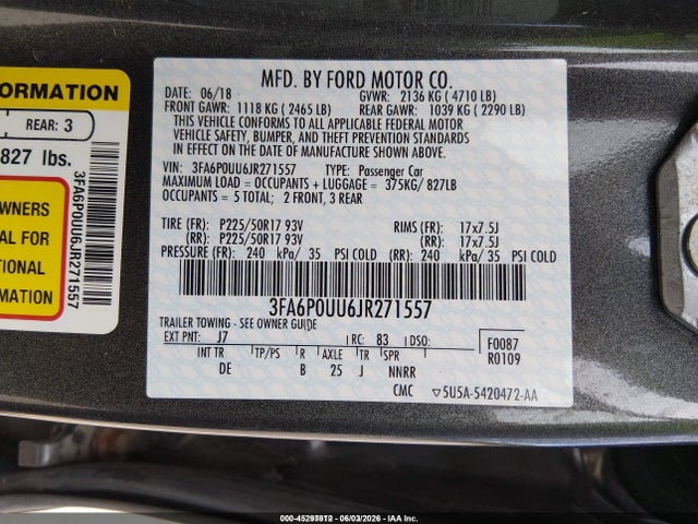 Aukcja sprzedaży 2018 Ford Fusion Hybrid S, vin: 3FA6P0UU6JR271557, numer aukcji: 45297812