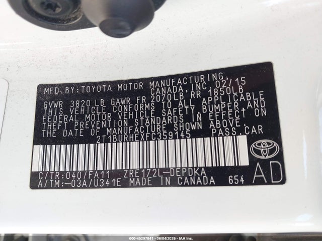 Toyota COROLLA L 2015 2T1BURHEXFC359145 Image 9