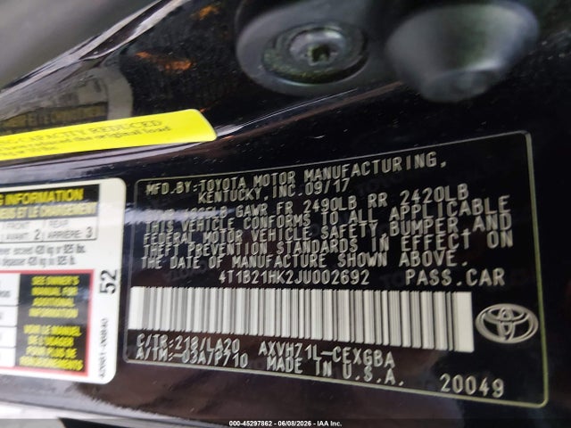 4T1B21HK2JU002692 Toyota Camry Hybrid Xle