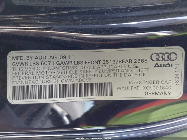 Продаж на аукціоні авто 2012 Audi A5 2.0t Premium, vin: WAULFAFHXCN001840, номер лоту: 45297870