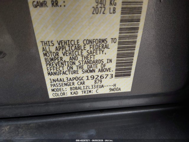 1N4AL3AP0GC192673 Nissan Altima 2.5 Sv
