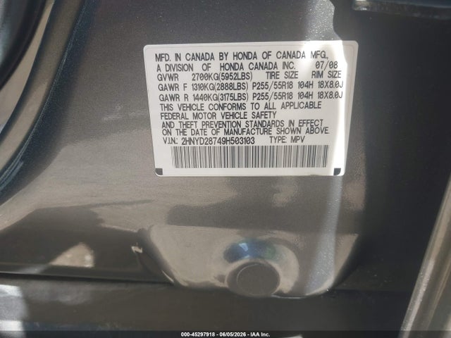 Aukcja sprzedaży 2009 Acura Mdx Sport Package, vin: 2HNYD28749H503103, numer aukcji: 45297918