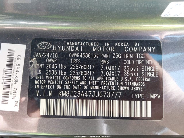 Hyundai TUCSON SE 2018 KM8J23A47JU673777 Image 9