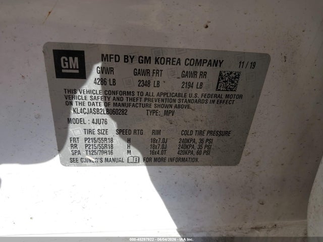 Продаж на аукціоні авто 2020 Buick Encore Fwd Preferred, vin: KL4CJASB2LB060282, номер лоту: 45297922