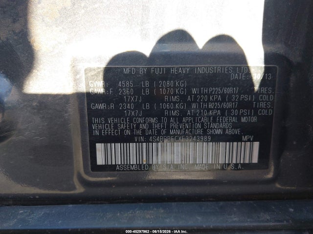 2014 Subaru Outback 2.5i Premium მანქანა იყიდება აუქციონზე, vin: 4S4BRBECXE3243989, აუქციონის ნომერი: 45297962